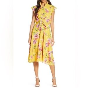 Julia Jordan midi yellow floral dress with ruffle collar